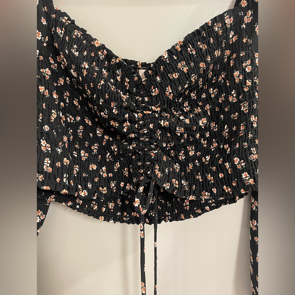 Altar'd State Black Floral Ruched Blouse - Picture 2 of 7